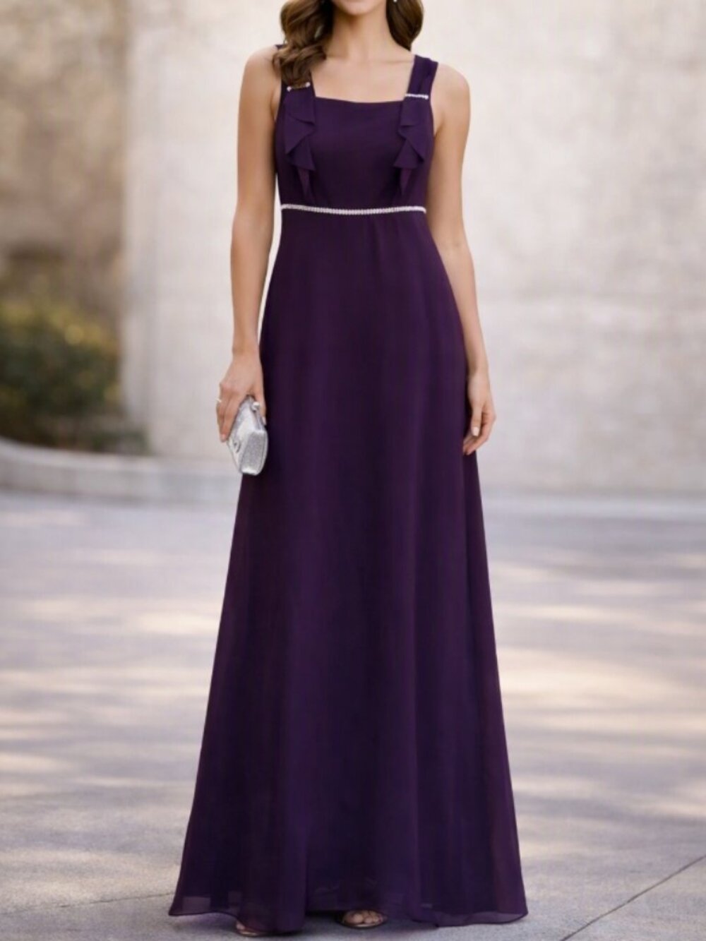 Papell Boutique Embellished Purple Evening Gown Dress 6 Elegant Formal Glam